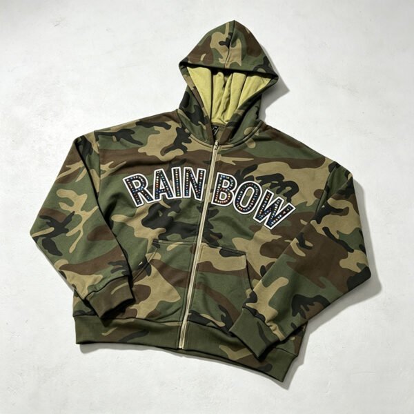 Custom Camo Rhinestone Applique Zip Hoodie - Style 878795 - product detail view 9 Custom Camo Rhinestone Applique Zip Hoodie - Style 878795 - product detail view 9