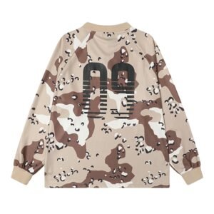 Tan camouflage print long sleeve jersey with black number 09 graphic