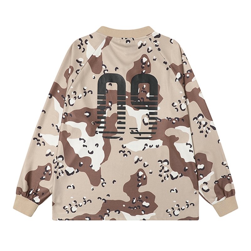 Tan camouflage print long sleeve jersey with black number 09 graphic
