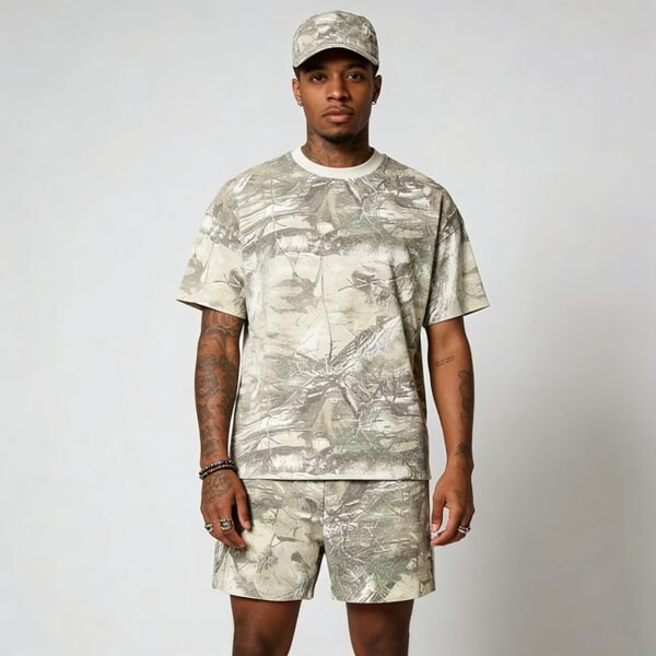 Custom Allover Camo Tee and Drawstring Short Set - Style 37CF74 - product detail view 4 Custom Allover Camo Tee and Drawstring Short Set - Style 37CF74 - product detail view 4