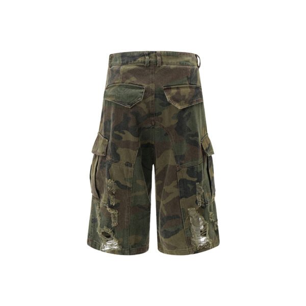 Custom camouflage ripped multi-pocket cargo shorts