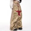 Custom Camouflage Frayed Patchwork Wide-Leg Pants - Style B80943 - product detail view 2