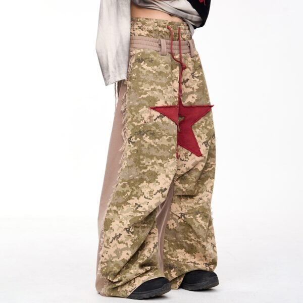 Custom Camouflage Frayed Patchwork Wide-Leg Pants - Style B80943 - product detail view 2