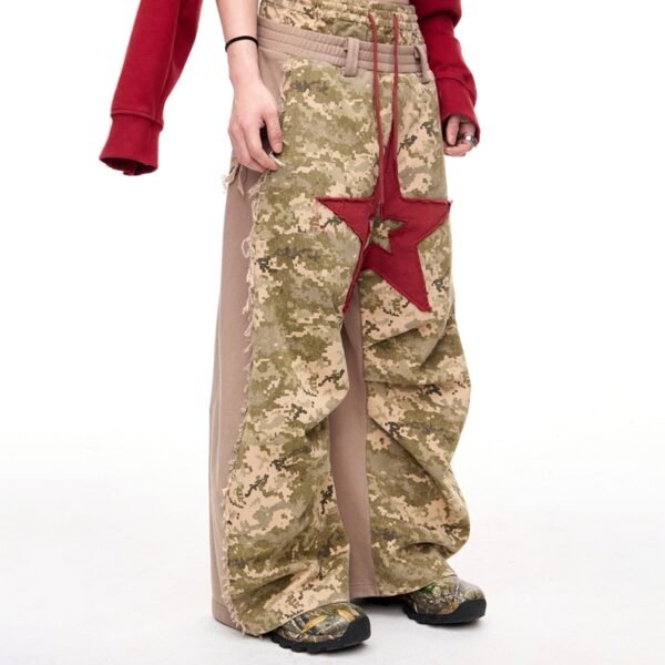 Custom Camouflage Frayed Patchwork Wide-Leg Pants - Style B80943 - product detail view 4