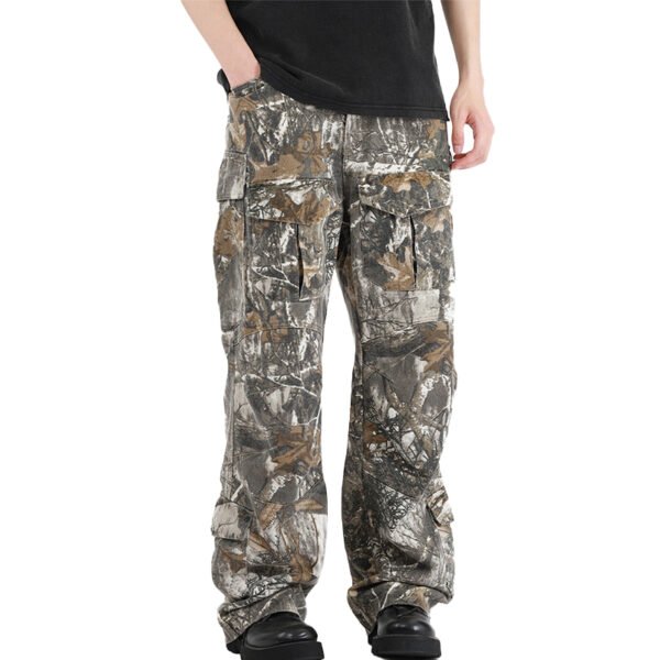 Custom Camouflage Multi-Pocket Cargo Jeans - Style DC171E Washed denim cargo jeans with reinforced utility pockets