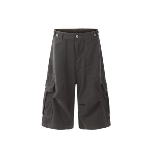 Custom Utility Cargo Shorts With Protected Pile Finish - Style 5F7DB8 Dark grey utility cargo shorts with multiple pockets