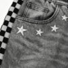 Custom Checker Stripe Distressed Denim Pants 713-04 - Style F9810F Custom Checker Stripe Distressed Denim Pants 713-04 - Style F9810F