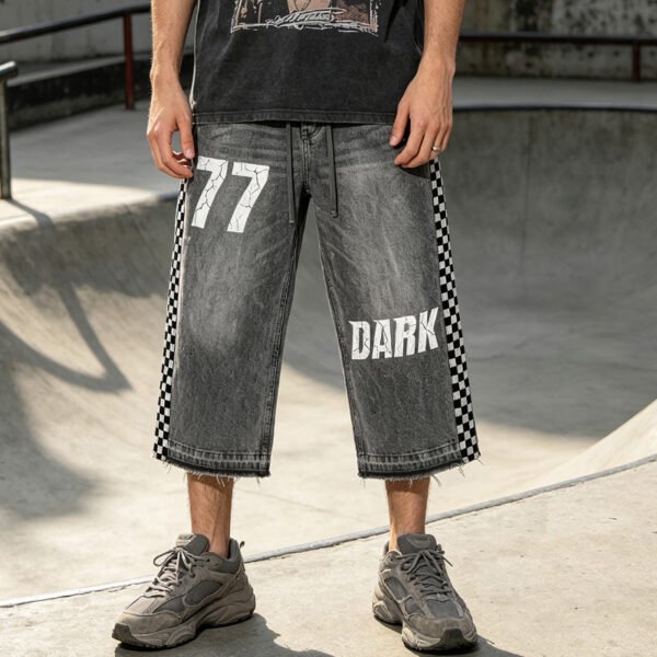 Custom Checker Stripe Distressed Denim Pants 713-04 - Style F9810F - product detail view 2 Custom Checker Stripe Distressed Denim Pants 713-04 - Style F9810F - product detail view 2