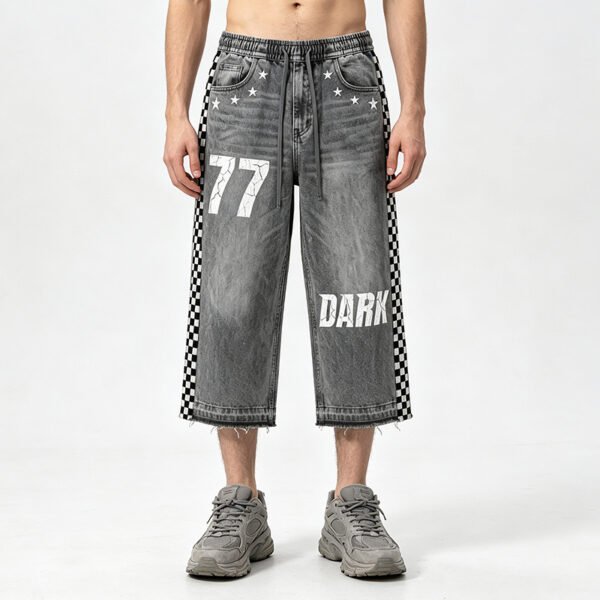 Custom Checker Stripe Distressed Denim Pants 713-04 - Style F9810F - product detail view 3 Custom Checker Stripe Distressed Denim Pants 713-04 - Style F9810F - product detail view 3