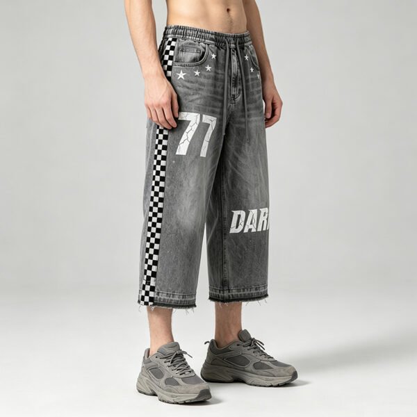 Custom Checker Stripe Distressed Denim Pants 713-04 - Style F9810F - product detail view 4 Custom Checker Stripe Distressed Denim Pants 713-04 - Style F9810F - product detail view 4
