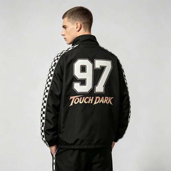 Custom Checkerboard Panel Racing Bomber Jacket - Style 938AFA - product detail view 2