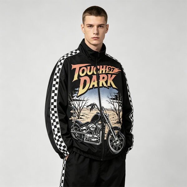 Custom Checkerboard Panel Racing Bomber Jacket - Style 938AFA - product detail view 4