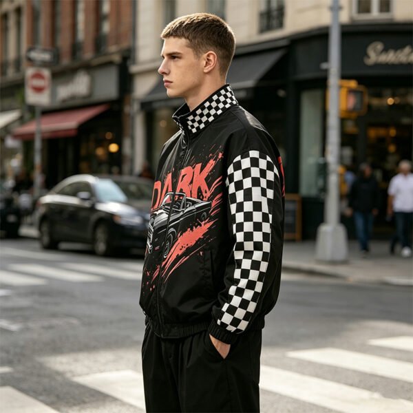Custom Checkerboard Panel Racing Bomber Jacket - Style 18A844 - product detail view 3
