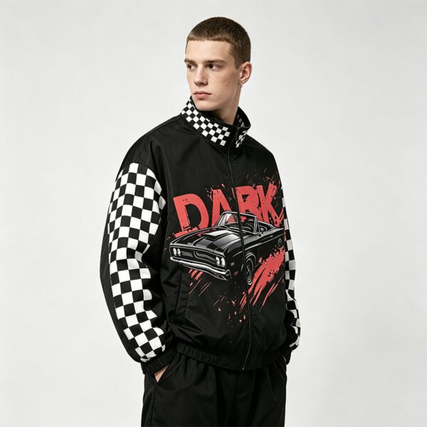 Custom Checkerboard Panel Racing Bomber Jacket - Style 18A844 - product detail view 5