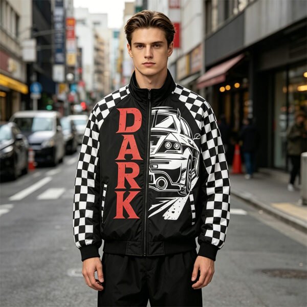 Custom Checkerboard Racing Bomber Jacket - Style B5D0C6 - product detail view 8 Custom Checkerboard Racing Bomber Jacket - Style B5D0C6 - product detail view 8