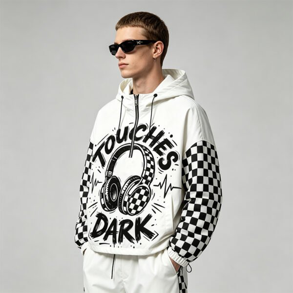Custom Checkerboard Sleeve Half-Zip Hooded Jacket - Style 272FC8 - product detail view 9 Custom Checkerboard Sleeve Half-Zip Hooded Jacket - Style 272FC8 - product detail view 9
