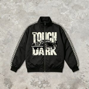 Custom Checkerboard Sleeve Racing Bomber Jacket - Style A66ACA