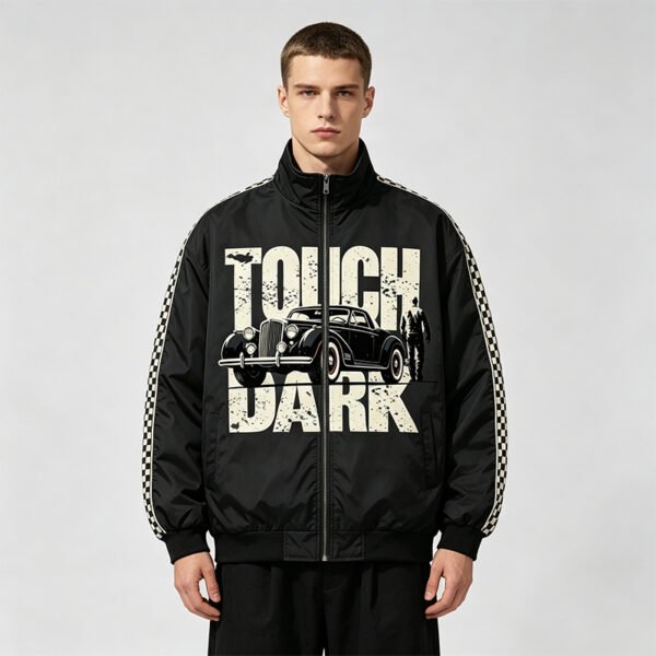 Custom Checkerboard Sleeve Racing Bomber Jacket - Style A66ACA - product detail view 2