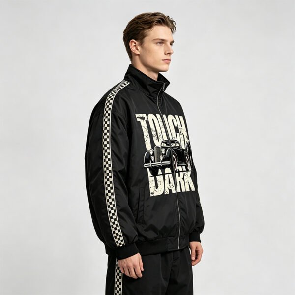 Custom Checkerboard Sleeve Racing Bomber Jacket - Style A66ACA - product detail view 3
