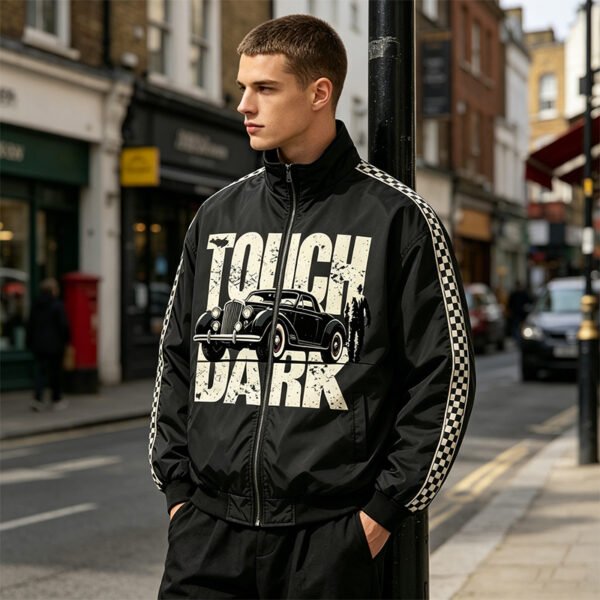 Custom Checkerboard Sleeve Racing Bomber Jacket - Style A66ACA - product detail view 4
