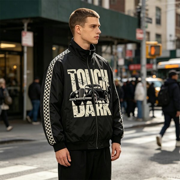 Custom Checkerboard Sleeve Racing Bomber Jacket - Style A66ACA - product detail view 6