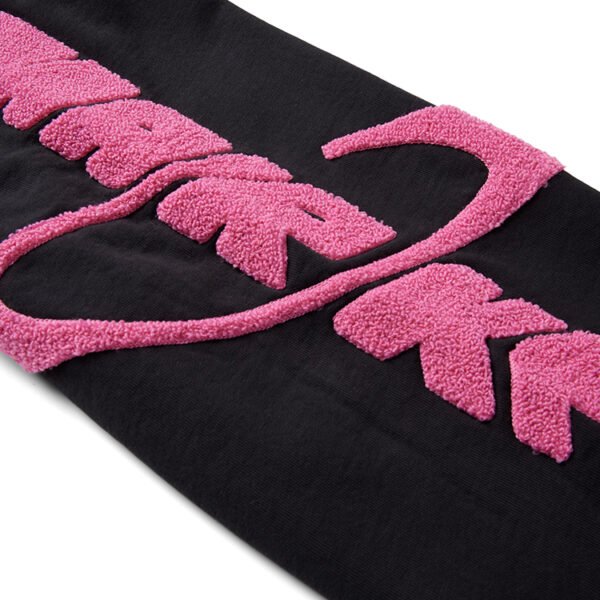 Custom Chenille Applique Street Pants 092E52203815FCDD - Style 092E52 Black pants with pink chenille applique detail