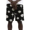Custom Chenille Motif Knit Shorts - Style C8F0ED Men's black chenille shorts with white star and cloud pattern