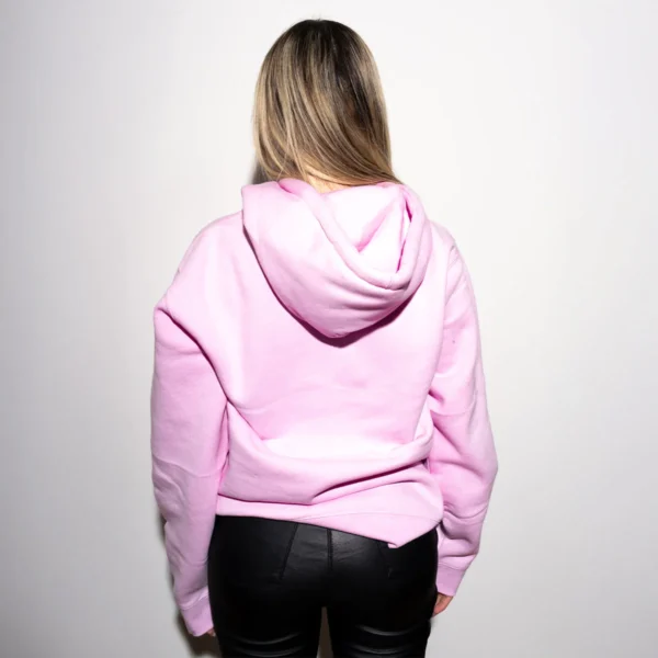 Custom Pink Chenille Patch Pullover Hoodie | - Style B12C54 - product detail view 4 Custom Pink Chenille Patch Pullover Hoodie | - Style B12C54 - product detail view 4