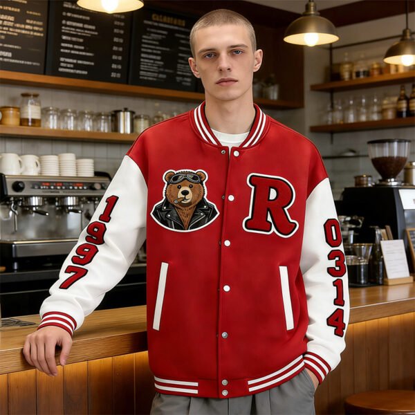 Custom Contrast Sleeve Chenille Varsity Jacket - Style 67CD4A
