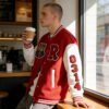 Custom Contrast Sleeve Chenille Varsity Jacket - Style 67CD4A - product detail view 2