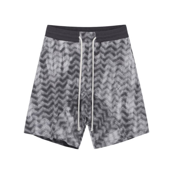 Custom Cloud-Dyed Drawstring Jersey Shorts 8128398 - Style 751DC0 Grey cloud-dyed jersey drawstring shorts with chevron pattern