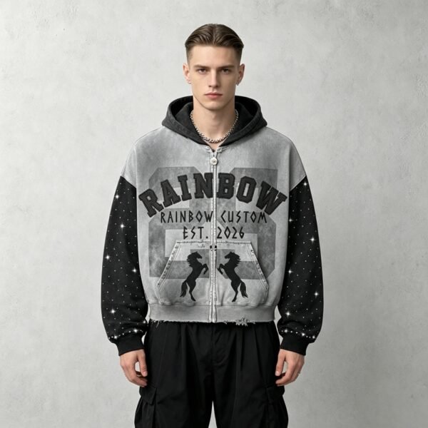 Custom Color-Block Boxy Graphic Hoodie - VW-EACE - Style EACE04 - product detail view 2