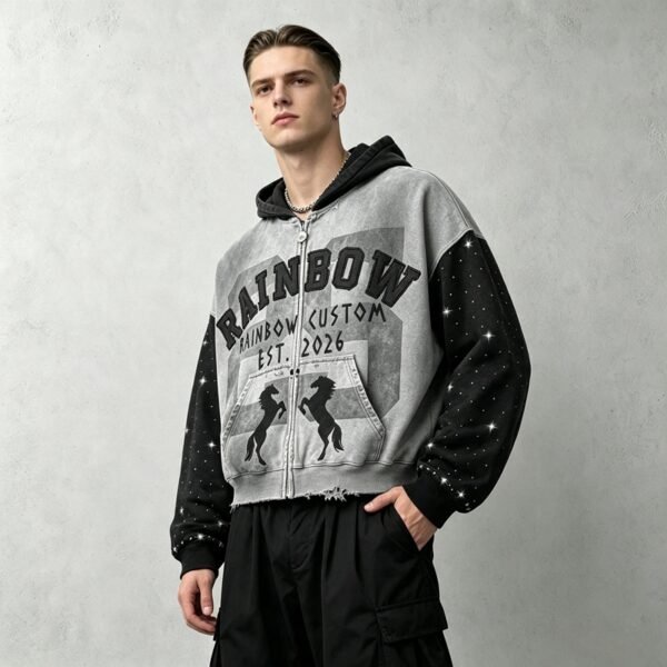 Custom Color-Block Boxy Graphic Hoodie - VW-EACE - Style EACE04 - product detail view 3