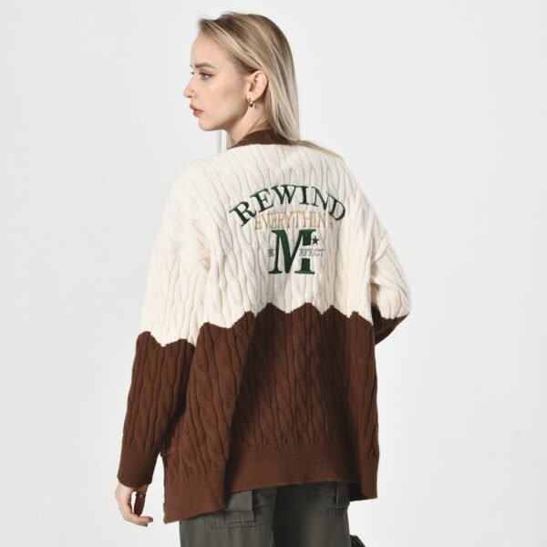 Custom Women's Color-Block Cable Knit Cardigan - Style 5DCF58 - product detail view 4 Custom Women's Color-Block Cable Knit Cardigan - Style 5DCF58 - product detail view 4