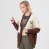 Custom Women's Color-Block Cable Knit Cardigan - Style 5DCF58 - product detail view 5 Custom Women's Color-Block Cable Knit Cardigan - Style 5DCF58 - product detail view 5