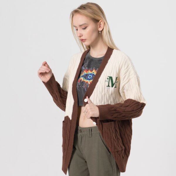 Custom Women's Color-Block Cable Knit Cardigan - Style 5DCF58 - product detail view 5 Custom Women's Color-Block Cable Knit Cardigan - Style 5DCF58 - product detail view 5