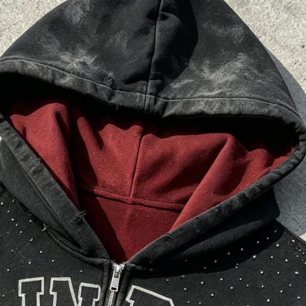 Custom Distressed Color-Block Cropped Zip Hoodie | - Style B010D8 - product detail view 7 Custom Distressed Color-Block Cropped Zip Hoodie | - Style B010D8 - product detail view 7