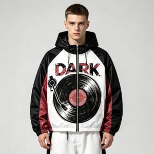 Custom Color-Block Record Graphic Hooded Jacket - Style AE00B8