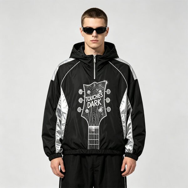 Custom Black Silver Color-Block Hooded Jacket - Style DB7479