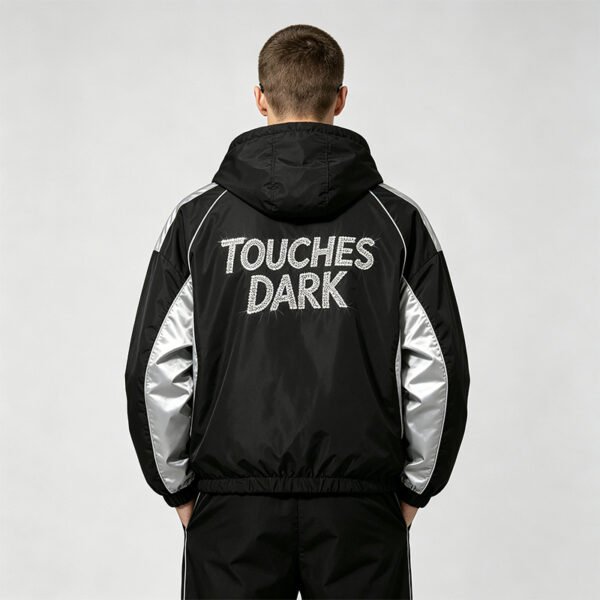 Custom Black Silver Color-Block Hooded Jacket - Style DB7479 - product detail view 3