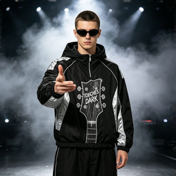 Custom Black Silver Color-Block Hooded Jacket - Style DB7479 - product detail view 4