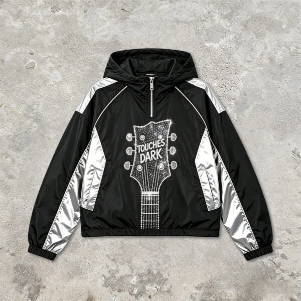 Custom Black Silver Color-Block Hooded Jacket - Style DB7479 - product detail view 9