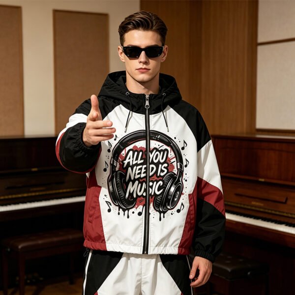 Custom Color-Block Hooded Street Jacket - Style 6AF8F3 - product detail view 3 Custom Color-Block Hooded Street Jacket - Style 6AF8F3 - product detail view 3