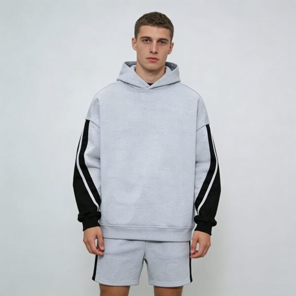 Custom Color-Blocked Hoodie and Short Set - Style E2C8CA - product detail view 5