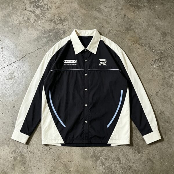 Custom Color-Blocked Nylon Woven Button-Up Shirt - Style E24105 Custom Color-Blocked Nylon Woven Button-Up Shirt - Style E24105
