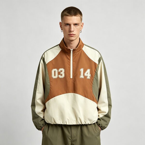 Custom Color-Block Quarter-Zip Jacket 8538791 - Style 17EB0F Men's color-block quarter-zip jacket with numbers 03 and 14