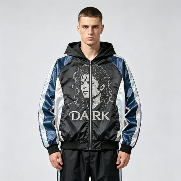 Custom Color-Block Rhinestone Hooded Jacket VWC-AFB5 - Style AFB51B - product detail view 3