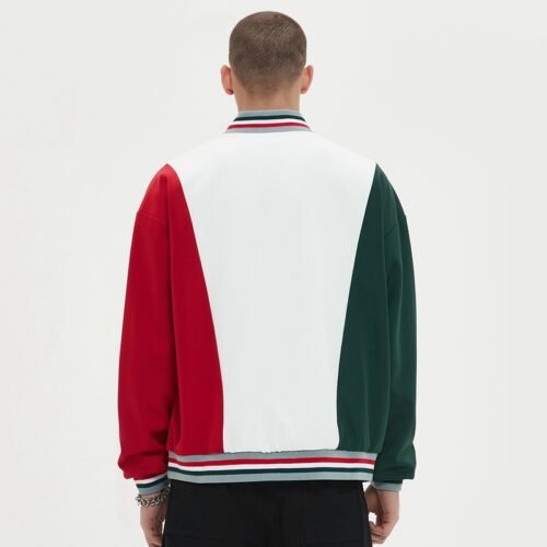 Custom Color-Block Varsity Jacket - Style 19E960 Color-block varsity jacket with red, white, and green panels