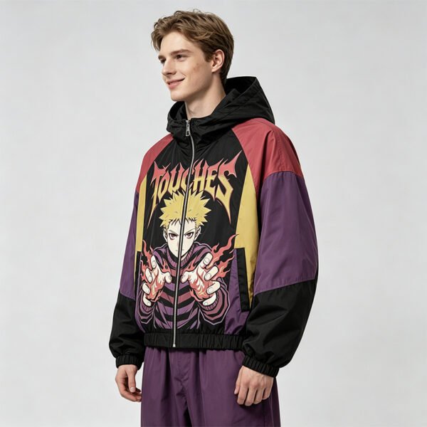 Custom Color-Block Hooded Windbreaker Jacket - Style B3B6DC - product detail view 3 Custom Color-Block Hooded Windbreaker Jacket - Style B3B6DC - product detail view 3