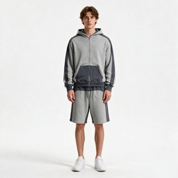Custom Color-Blocked Zip Hoodie and Shorts Set - Style 73F4C9 - product detail view 2